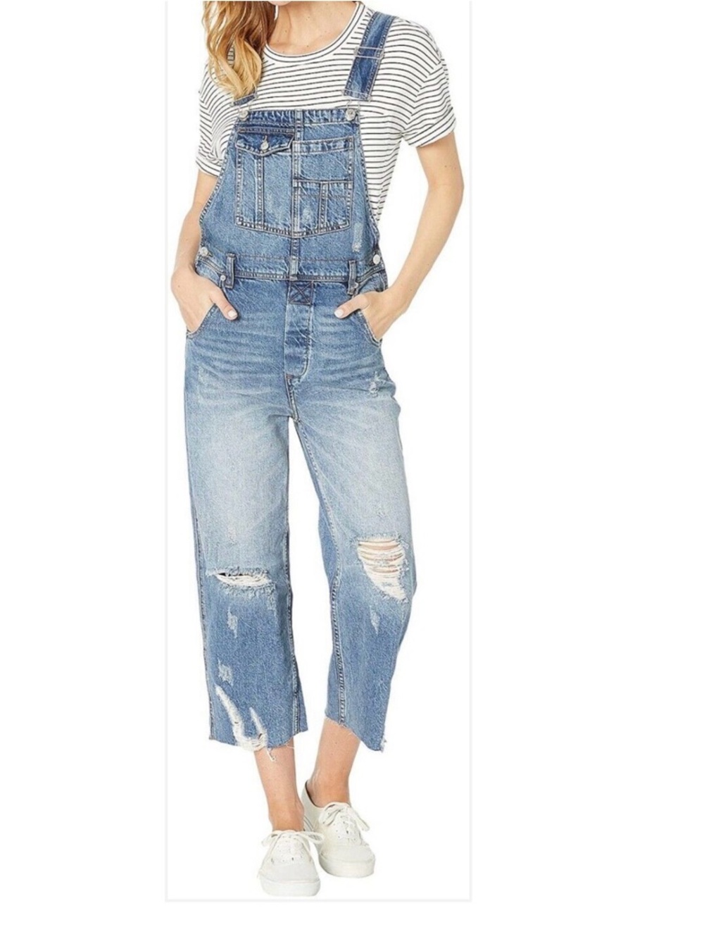 We The Free Light Blue Distressed Denim Overalls for Women